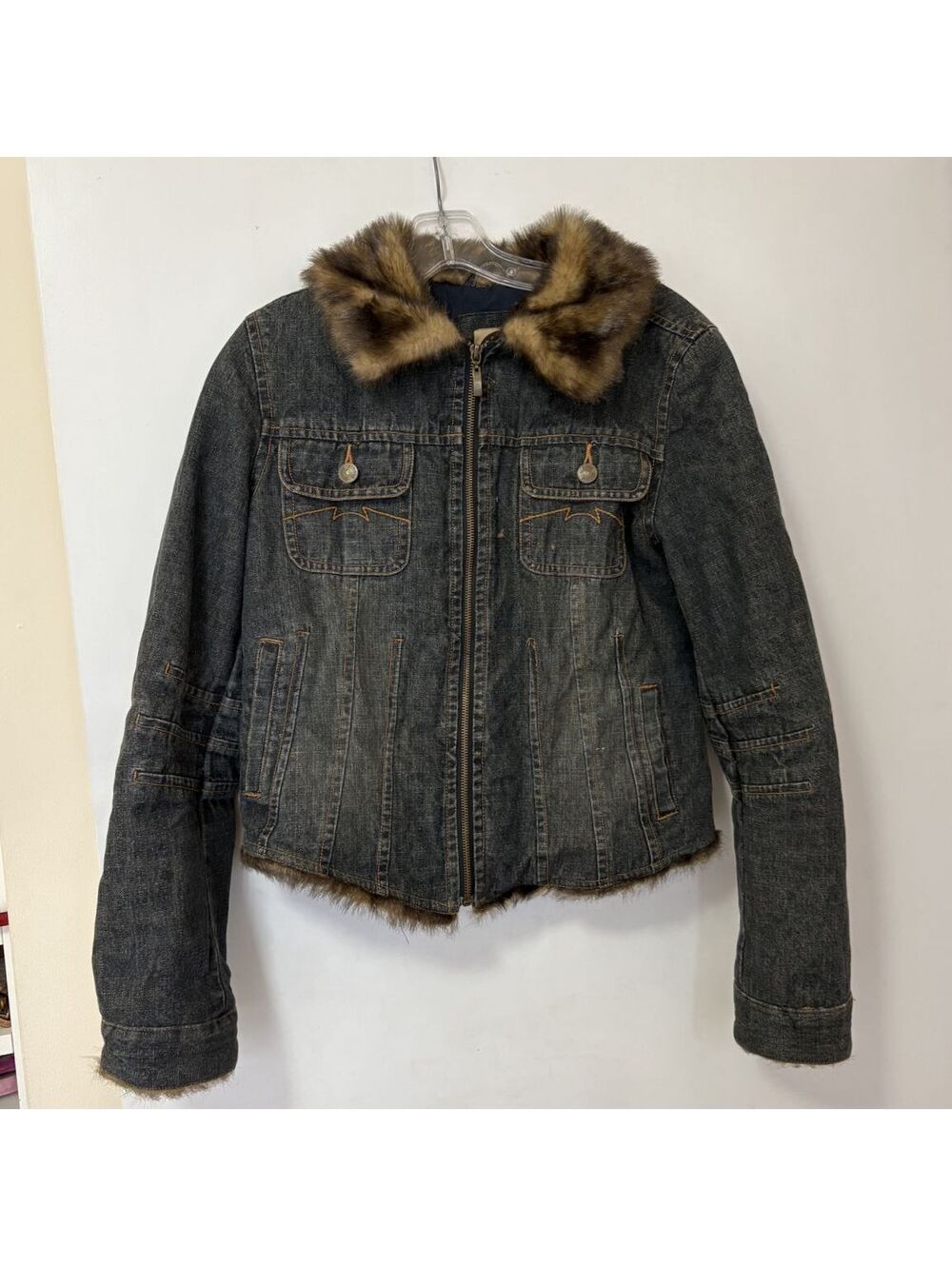 RARE Vintage Y2K-era Giacca denim jacket with faux fur trim